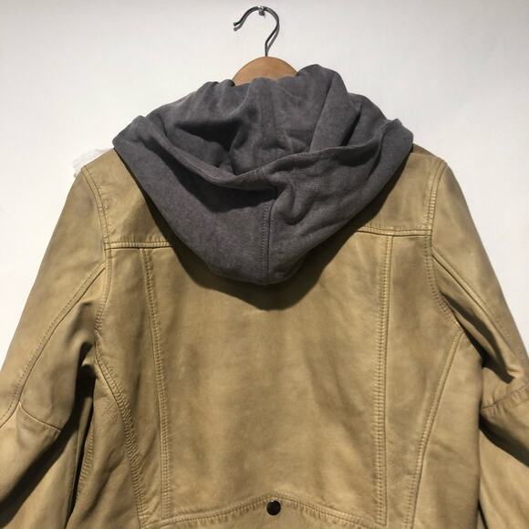 We the Free Womens Leather Moto Hoodie Jacket Brown Size M - Picture 6 of 11